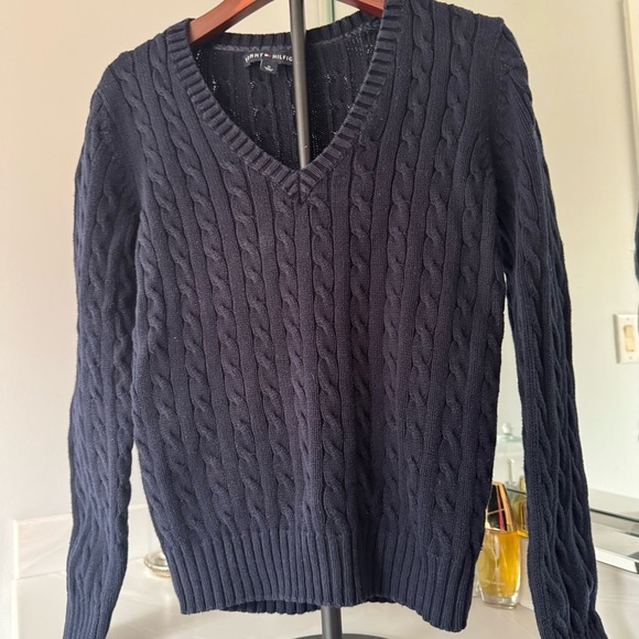 Tommy Hilfiger Sweaters - Tommy Hilfiger Blue V-Neck Cable Knit Sweater